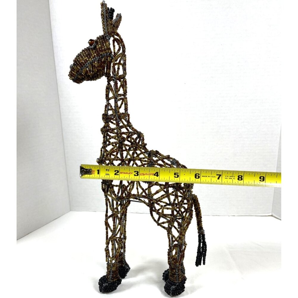 Handmade Giraffe Artisan South Africa Art Brown Glass Beads Wire 14.5" Vintage - Picture 10 of 12